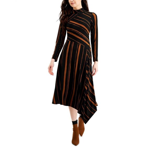 Taylor Dresses & Skirts - NWT Taylor Asymmetrical Striped Dress 2579M 2 Black Rust